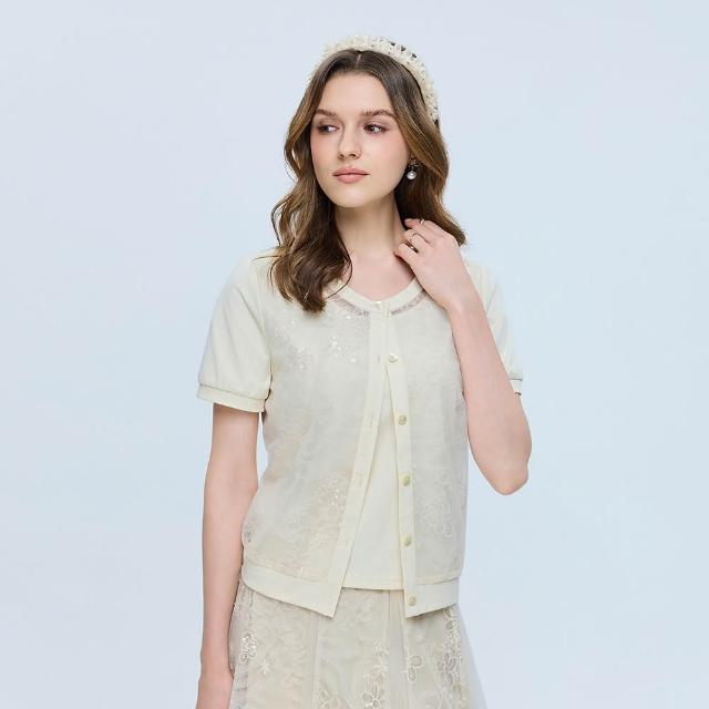 【ILEY 伊蕾】亮片點綴抗菌涼感紗上衣(兩色；M-2L；1261071806)
