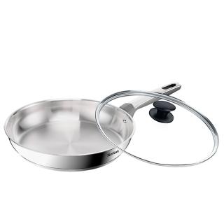 【Tefal 特福】精銳系列28cm不鏽鋼平底鍋+玻璃蓋(不挑爐具、IH爐可用鍋)