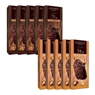 【GODIVA】54%黑巧克力夏威夷果仁/70%黑巧克力熟可可杏仁脆粒雪糕；任選10盒組(冰淇淋/冰棒/甜品/甜點)
