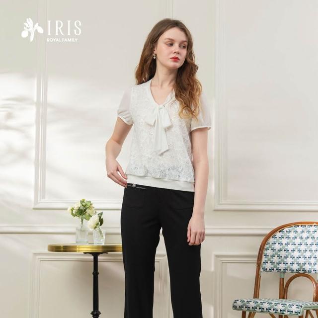 【IRIS 艾莉詩】都會優雅領綁帶上衣-淺米白(62908)
