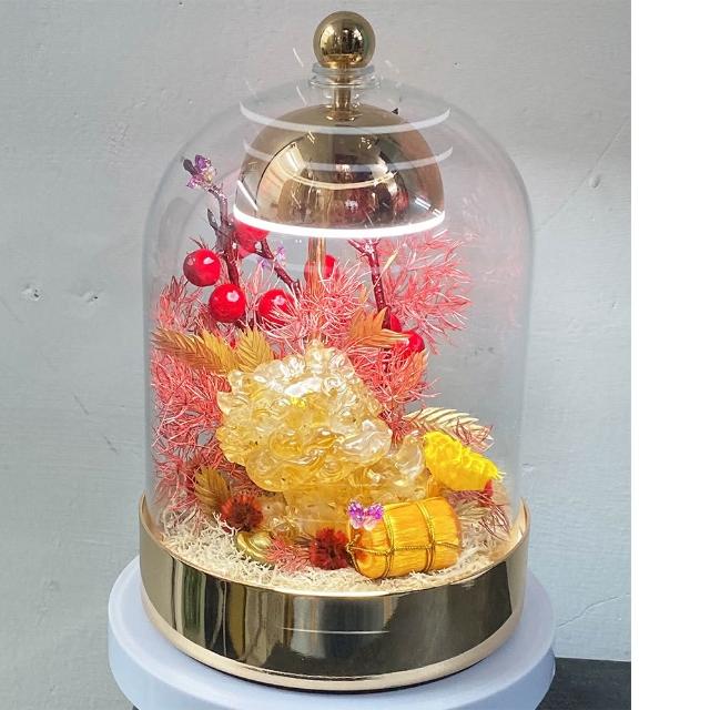 【OSTARA FLORIST 奧斯塔拉花藝】風鈴玻璃拍拍燈 水晶擺件花禮-大貔貅(吞金獸、咬錢獸)系列(永生花、水晶)