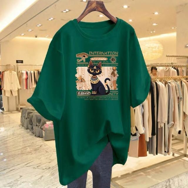 【ASister 小姊姊】買一送一組/純棉上衣☆*法老貓咪*中長版短袖T恤(10色 S-3XL)