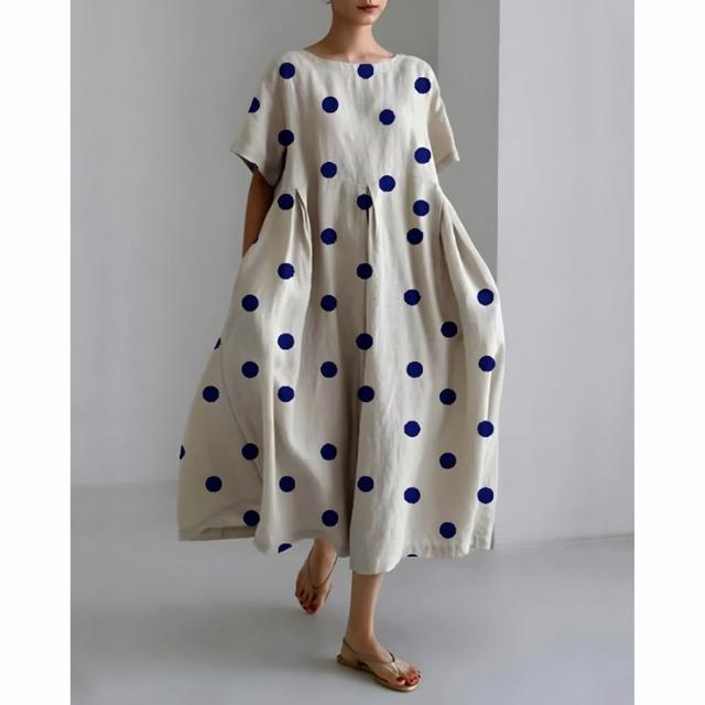 【巴黎精品】現貨限搶 連身裙短袖洋裝大尺碼女裝(圓領寬鬆網版絹印顯瘦長裙女裙子22款b2a8)