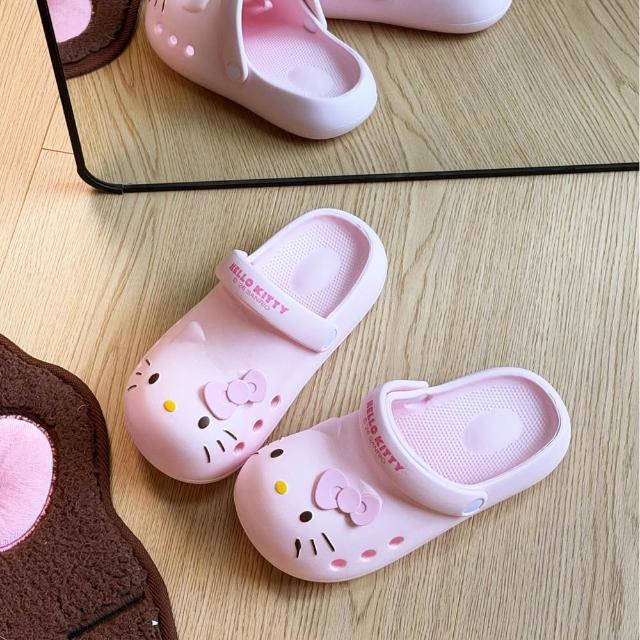 【HELLO KITTY】三麗鷗家族可愛凱蒂貓頭像造型EVA輕量柔軟透氣休閒涼拖鞋(洞洞鞋 布希鞋 海灘拖鞋)
