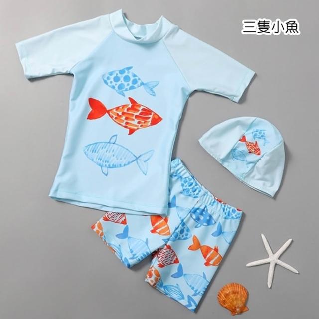 【橘魔法】繽紛恐龍集合插肩短袖泳衣+五分褲泳褲+泳帽 2件式 男童 兒童 童裝 泳裝 夏天 玩水 游泳 海邊