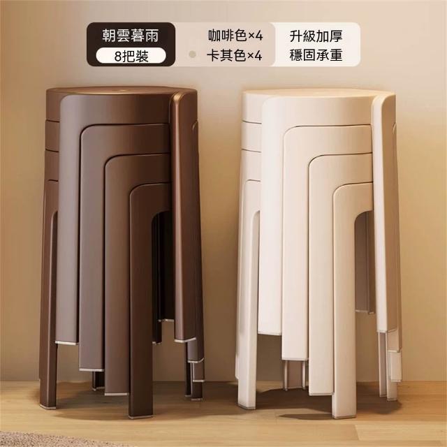 塑膠凳子（8把裝）輕奢高級感 餐桌備用凳 家用加厚 可疊放 圓凳 風車凳 商用高板凳