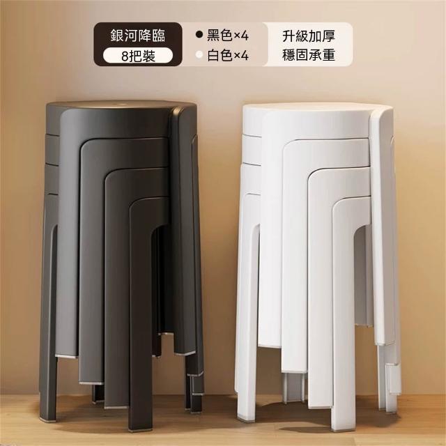 塑膠凳子（8把裝）輕奢高級感 餐桌備用凳 家用加厚 可疊放 圓凳 風車凳 商用高板凳