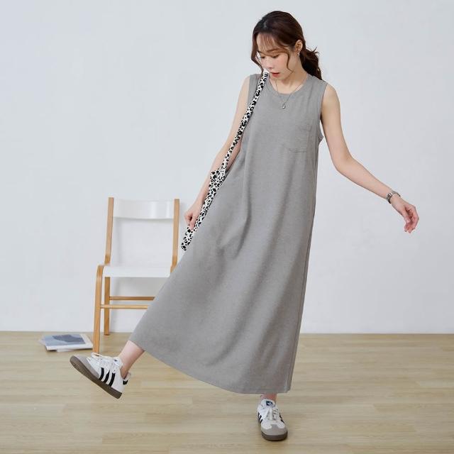 【OB 嚴選】棉質純色口袋造型背心長洋裝 《DA10710-》 適 M~XL