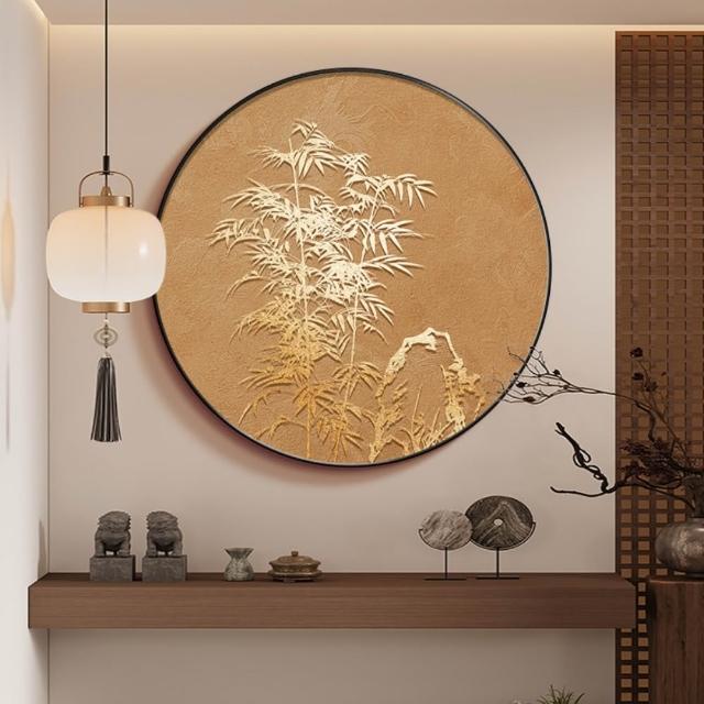 【匠俱】宋代美學掛畫70x70cm 整裝帶框 玄關山水畫 噴繪裝飾畫 書房茶室客廳藝術畫 圓形字畫 壁畫