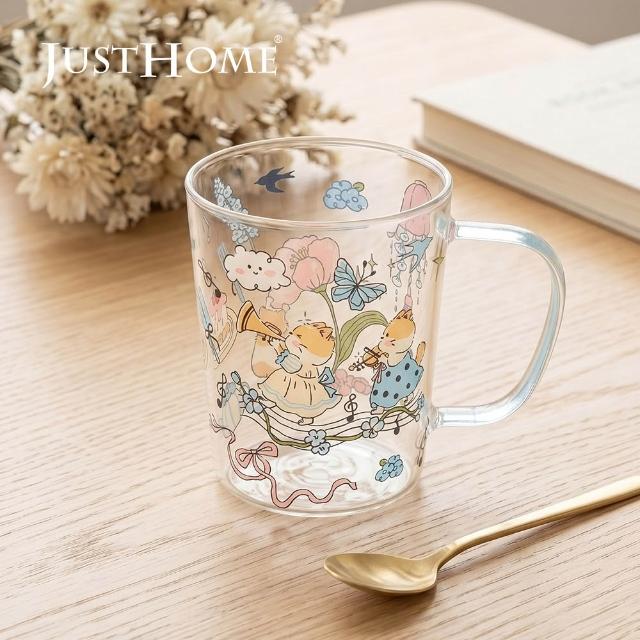 【Just Home】萌系動物透明玻璃馬克杯400ml單入-3款可選(杯 玻璃杯 耐熱玻璃)