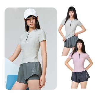 【Friyu】分體兩件式泳衣女 拉鏈遮肉顯瘦 可拆卸胸墊泳裝 連體底褲防走光 運動游泳衣 保守泳裝