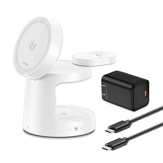 【Acer Gadget】Qi2.2 25W 三合一夜燈磁吸無線充電座組(ACC-MJ291)