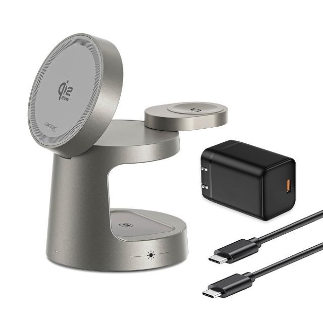 【Acer Gadget】Qi2.2 25W 三合一夜燈磁吸無線充電座組(ACC-MJ291)
