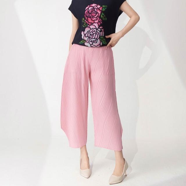 【米蘭精品】現貨+預購 三宅風褶皺衣服摺褲皺褶長褲(摺衣壓褶薄款寬鬆九分哈倫褲折衣女褲子5色74nh86