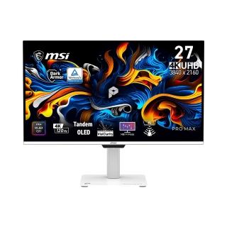 【MSI 微星】PRO MAX 271UPXW12G 27型 4K 120Hz 量子點OLED 商用螢幕-白色/可壁掛旋轉