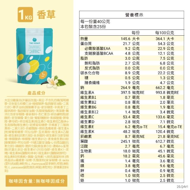 【THE VEGAN 樂維根】經典植物優蛋白 2組入 1KG/袋(優蛋白.高蛋白.蛋白粉.台灣製造.全素)