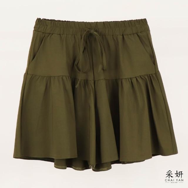 【CHAI YAN 采妍】素面輕薄透氣裙褲短褲(春夏女裝/中大尺碼/褲裙/休閒褲/寬褲)