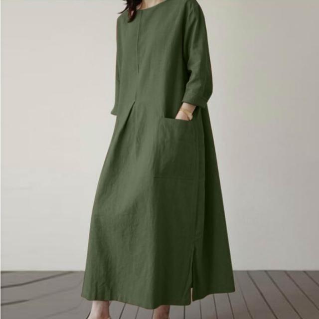 【巴黎精品】現貨+預購 亞麻棉麻連身裙洋裝連衣裙大尺碼女裝(日系簡約素色圓領無袖長裙女裙子3款b1a57 A)