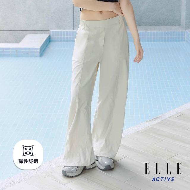 【ELLE ACTIVE】女款 鬆緊腰頭彈性修身寬褲-白色(EA26S3W3401-91)