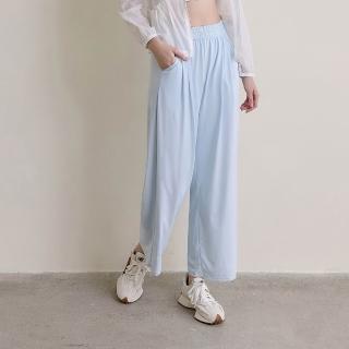 【ELLE ACTIVE】女款 鬆緊腰頭涼感垂墜寬褲-淺藍色(EA26S3W3402#31)