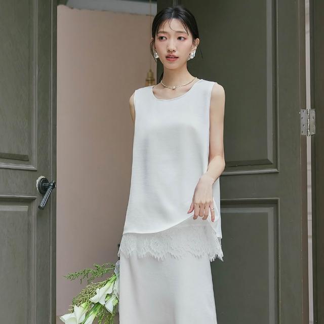 【OB 嚴選】浪漫蕾絲拼接緞光背心上衣 《AB21255-》 適 M~XL