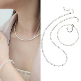【JR.L JEWELRY】天然珍珠 氣質佳人珍珠套組(手鍊/項鍊3.5-4MM)