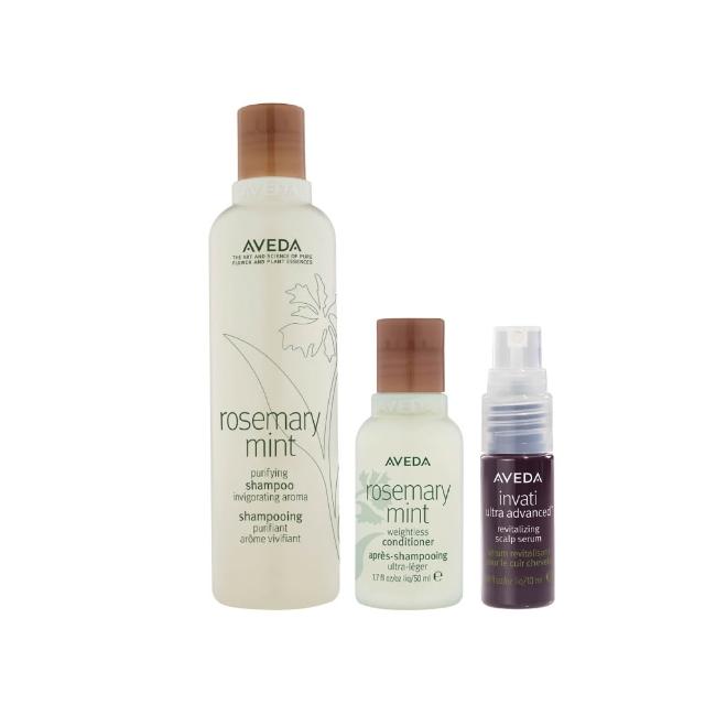 【AVEDA】沁涼豐盈特談組(迷迭/薄荷洗髮精250ml+迷迭/薄荷潤髮乳50ml+豐盈菁華10ml)_夏日清爽_植萃_父親節