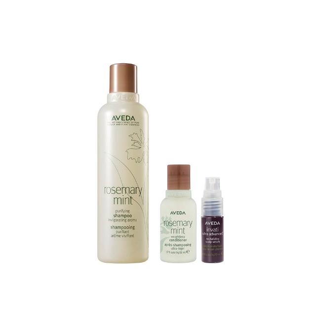 【AVEDA】沁涼豐盈特談組(迷迭/薄荷洗髮精250ml+迷迭/薄荷潤髮乳50ml+豐盈菁華10ml)_夏日清爽_植萃