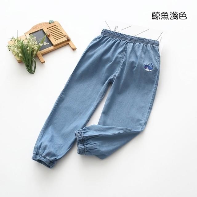 【橘魔法】刺繡輕薄水洗牛仔縮口褲 女童 兒童 童裝 縮口長褲 防蚊褲 長褲 沙灘褲 空調褲 防曬