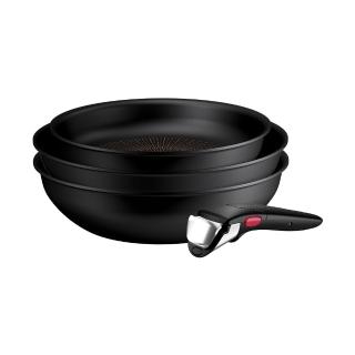 【Tefal 特福】法國製精悍巧變精靈系列不沾鍋4件組-熔岩黑(適用電磁爐)