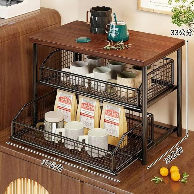 【XINGMU 興沐】雙層可抽拉廚房桌面收納置物架（廚房收納架 / 可抽拉置物架 / 桌面分層架 ）