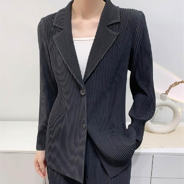 【巴黎精品】現貨+預購 三宅風皺褶衣服套裝女上衣長褲高級摺衣彈力女裝顯瘦折衣大碼(低奢設計三款b5a11)