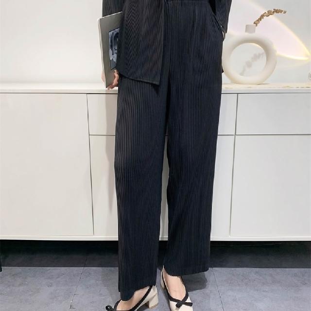 【巴黎精品】現貨+預購 三宅風皺褶衣服套裝女上衣長褲高級摺衣彈力女裝顯瘦折衣大碼(低奢設計三款b5a11)