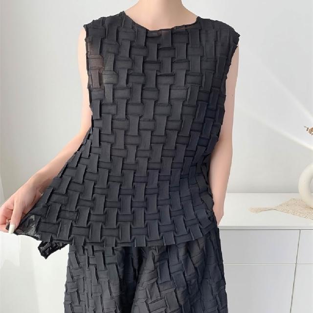 【巴黎精品】現貨+預購 三宅風皺褶衣服套裝女上衣長褲高級摺衣彈力女裝顯瘦折衣大碼(低奢設計三款b5a11)