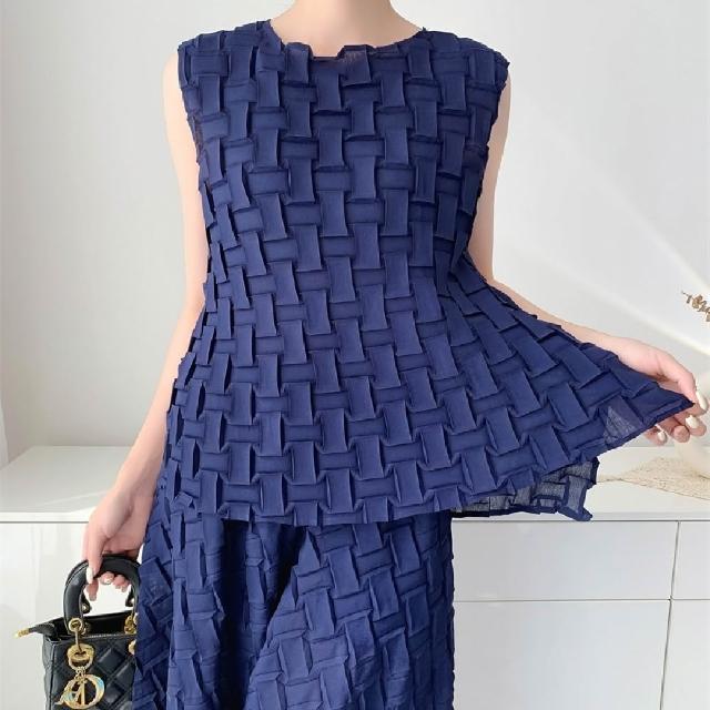 【巴黎精品】現貨+預購 三宅風皺褶衣服套裝女上衣長褲高級摺衣彈力女裝顯瘦折衣大碼(低奢設計三款b5a11)