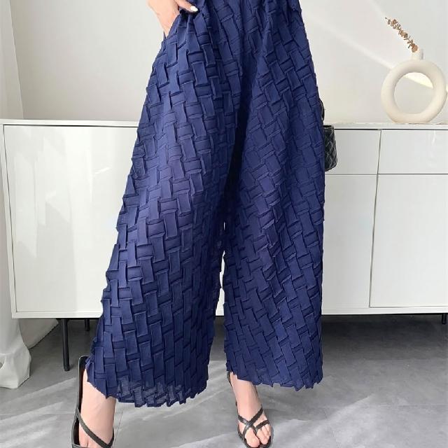 【巴黎精品】現貨+預購 三宅風皺褶衣服套裝女上衣長褲高級摺衣彈力女裝顯瘦折衣大碼(低奢設計三款b5a11)