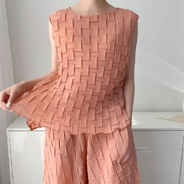 【巴黎精品】現貨+預購 三宅風皺褶衣服套裝女上衣長褲高級摺衣彈力女裝顯瘦折衣大碼(低奢設計三款b5a11)