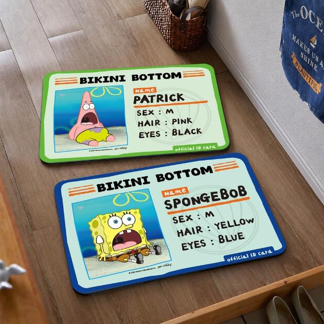 【SpongBob 海綿寶寶】2條組-比奇堡居民吸水皮革止滑地墊-(海綿寶寶 路人魚 派大星 0.4公分特薄)