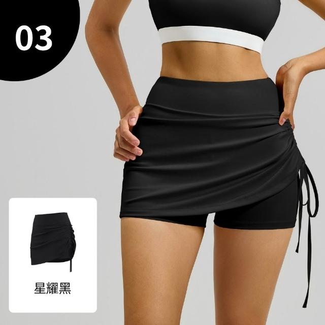 【巴黎精品】現貨+預購 瑜珈褲假兩件運動短裙抽縐高腰緊身褲內搭褲(防走光速乾健身跑步女短褲子7色f1aa12)