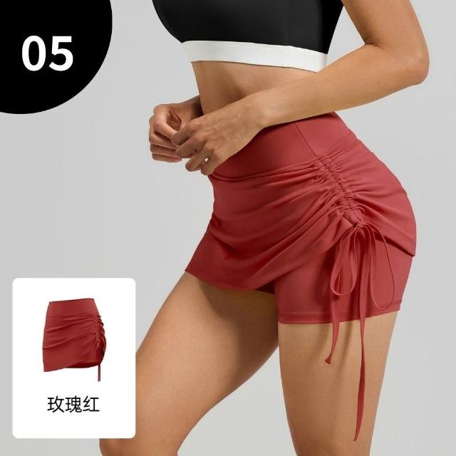 【巴黎精品】現貨+預購 瑜珈褲假兩件運動短裙抽縐高腰緊身褲內搭褲(防走光速乾健身跑步女短褲子7色f1aa12)