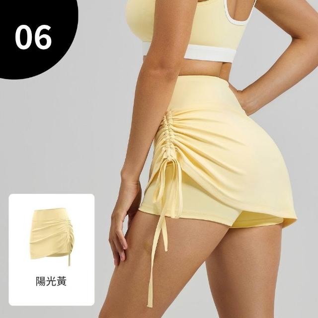【巴黎精品】現貨+預購 瑜珈褲假兩件運動短裙抽縐高腰緊身褲內搭褲(防走光速乾健身跑步女短褲子7色f1aa12)