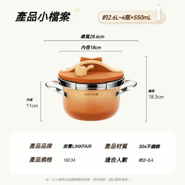 LINKFAIR 壓力鍋 304高壓鍋 迷你防爆壓力鍋（10重安全保護 微調彈簧閥 單手開蓋守護美甲）