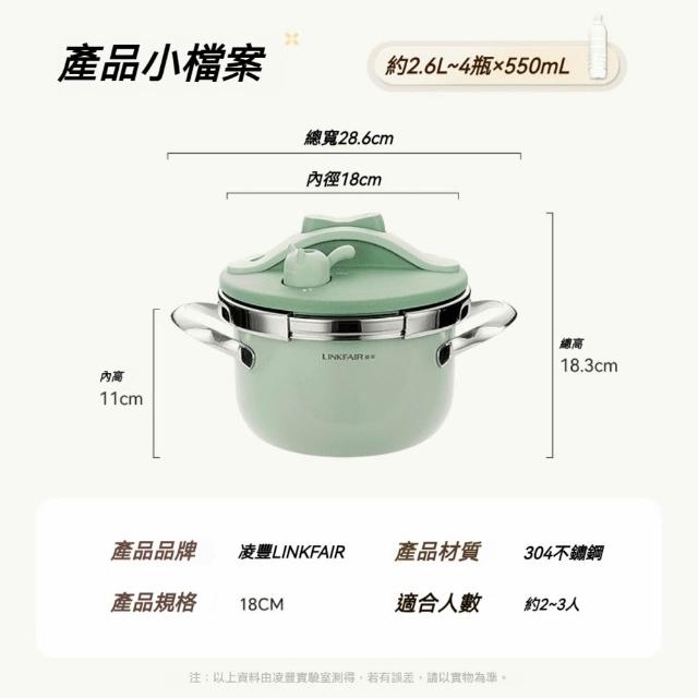 LINKFAIR 壓力鍋 304高壓鍋 迷你防爆壓力鍋（10重安全保護 微調彈簧閥 單手開蓋守護美甲）