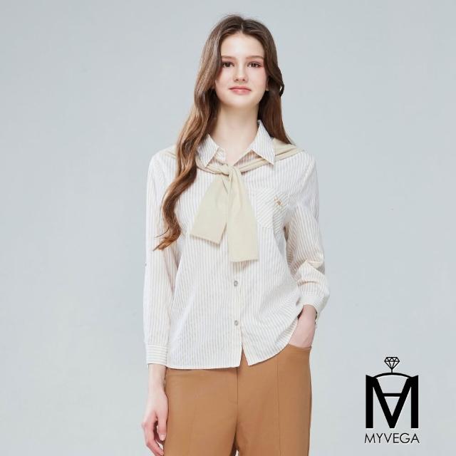 【MYVEGA 麥雪爾】MA異材質拼接條紋/假兩件針織/造型披肩上衣-多款任選(日系/女上衣/棉T/長袖)