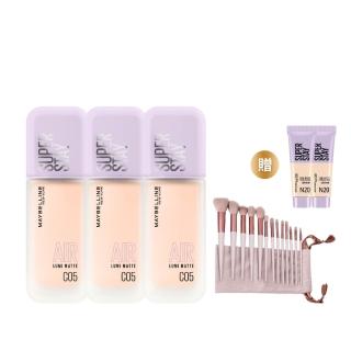 【MAYBELLINE 媚比琳】裸霧光持久水粉底 AIR SPF12 PA+++_3入組(35ml#小方胖)