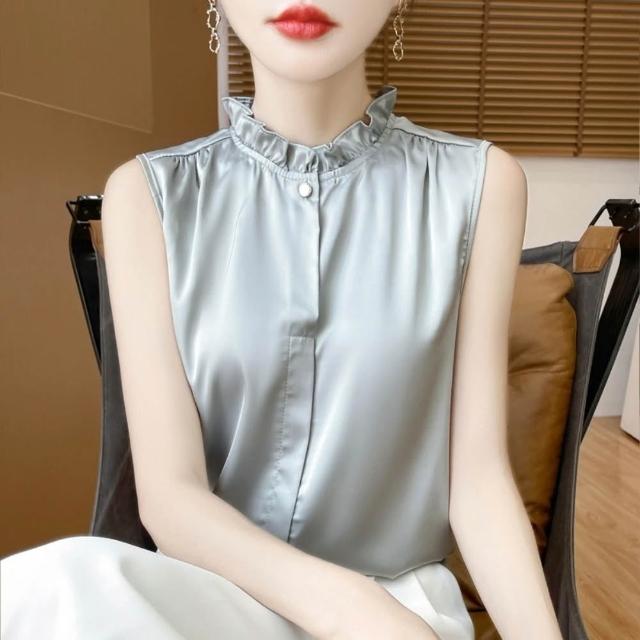 【巴黎精品】現貨限搶 頂級法式絲質上衣緞面背心名媛絲綢冰絲襯衫天絲無袖女T恤(純色3款a1iz25 C)
