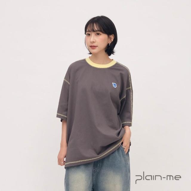 【plain-me】男女款 短袖上衣 條紋 短T 毛巾布 男女裝  寬鬆  小P社長撞色爬線短袖TEE_PPP0013-262