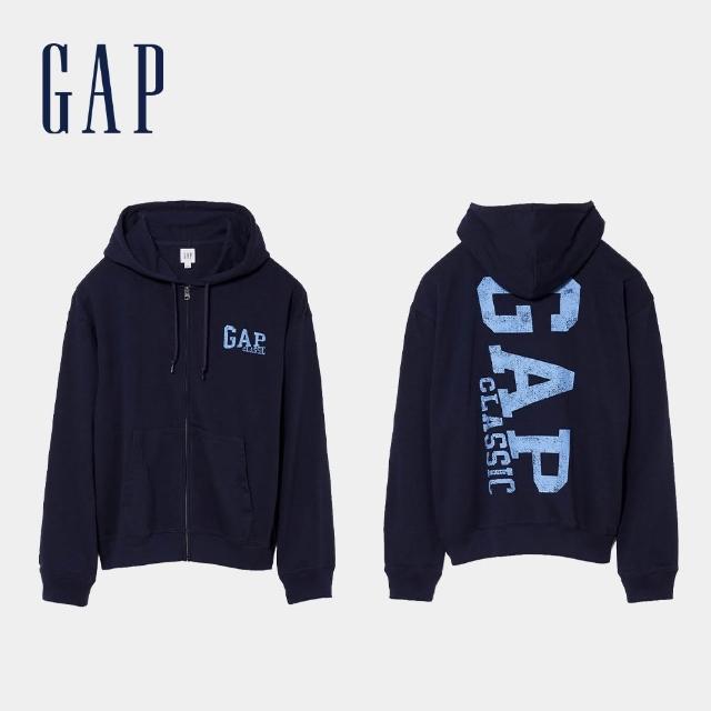 【GAP】寬鬆Gap Logo法式毛圈布拉鍊連帽外套-多色任選(907375)