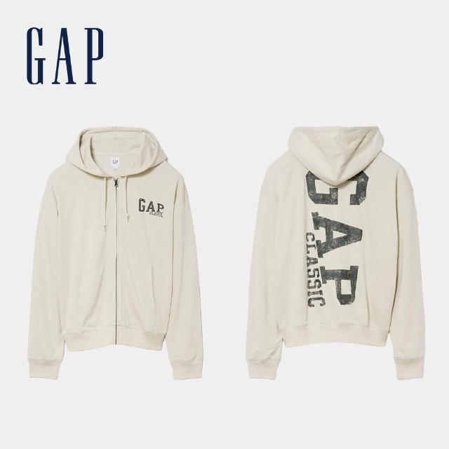 【GAP】寬鬆Gap Logo法式毛圈布拉鍊連帽外套-多色任選(907375)
