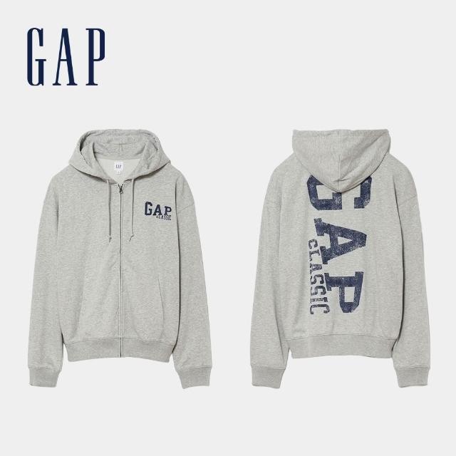 【GAP】寬鬆Gap Logo法式毛圈布拉鍊連帽外套-多色任選(907375)